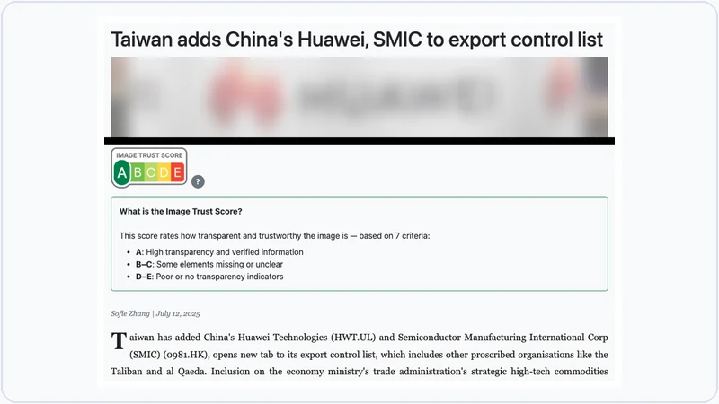 Example news article with an image trust label
