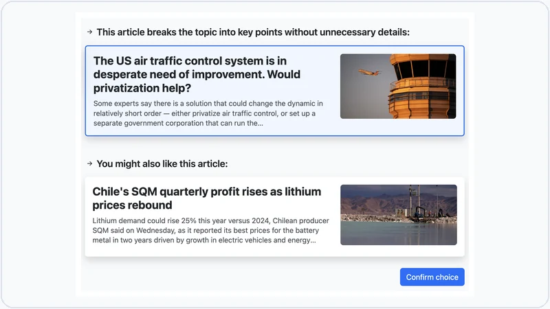 Example recommendation and explanation interface from the low-interest news study