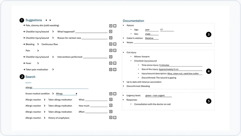 Interface combining AI-based question suggestions with structured documentation